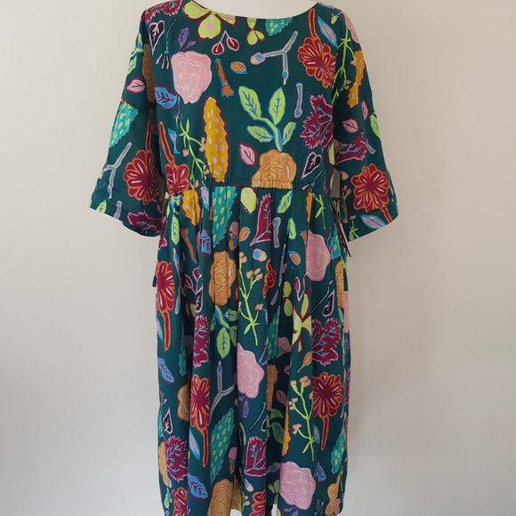 Gorman Pitches Petal Dress Dark Green Print Size M. Comfortably fits size 12 - 1 - Picture 6 of 15